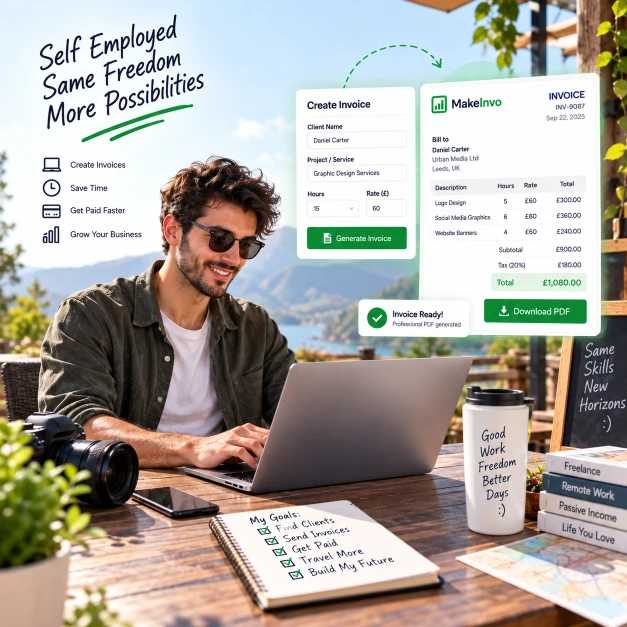 Invoice Generator for Self-Employed People Self-employed professional creating a professional invoice with MakeInvo invoice generator